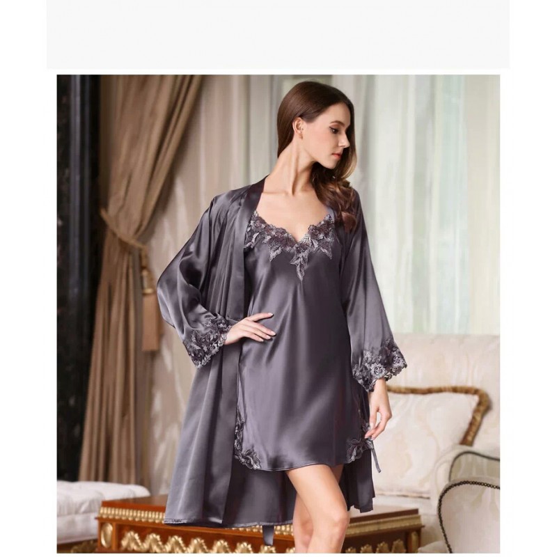 Pure Silk Pajamas Dress Black Women Summer Dress